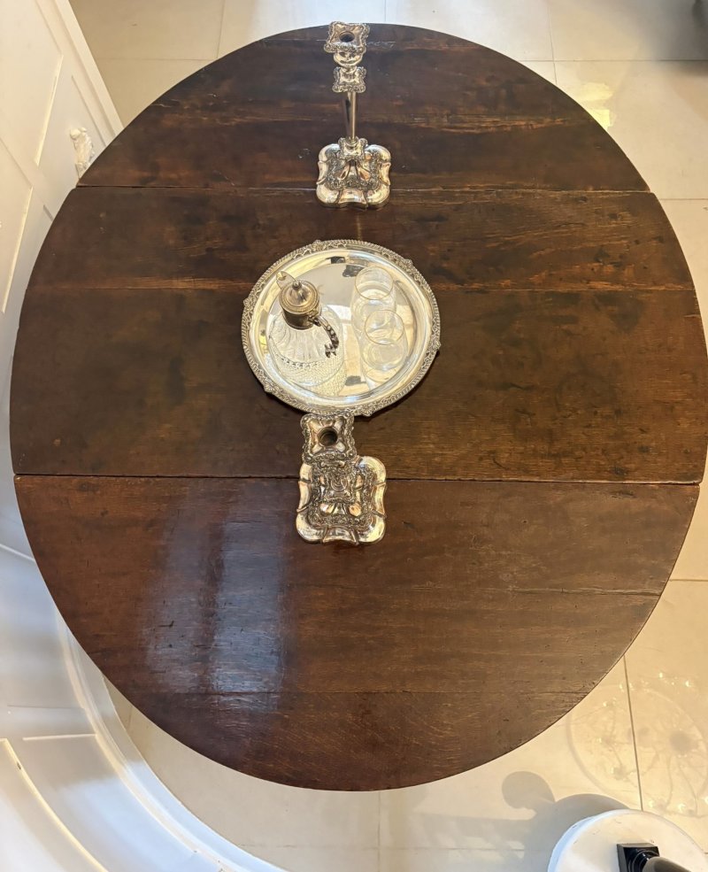 Exceptional Quality Antique 17th Century Oak Gateleg 6 Seater Dining Table with Bobbin Turned Legs - Image 10